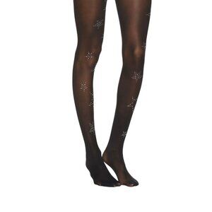 Stems Etoile Sheer Tights in Black One Size New Womens Crystal Rhinestone Stars